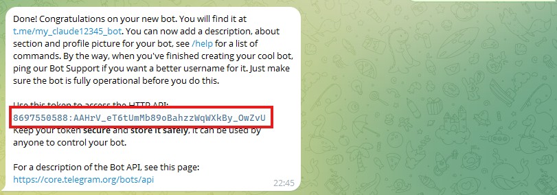 BotFather выдал токен