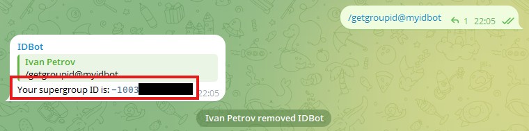 @myidbot отвечает с ID группы